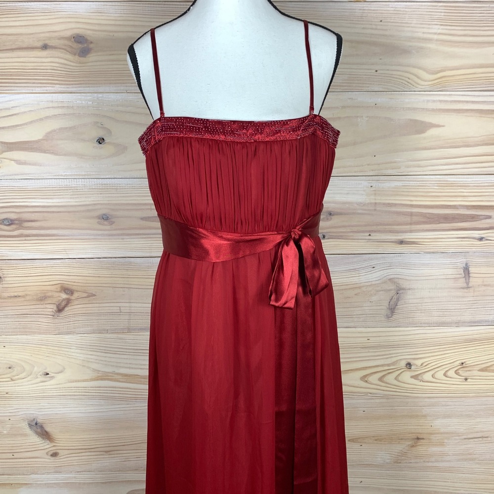 Nicole Miller Platinum Gown Women 14 Red Empire Waist Beaded Formal Dress